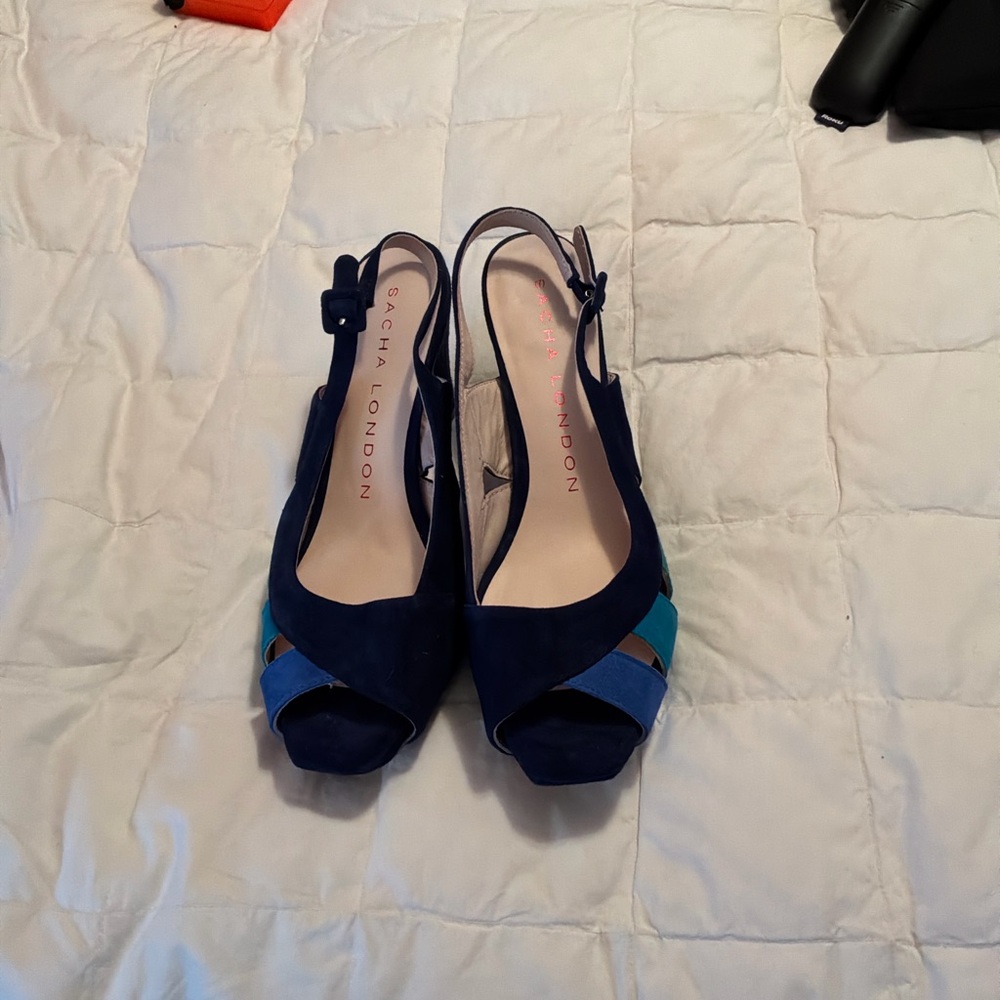 Sacha London Navy and Teal Slingback Heels